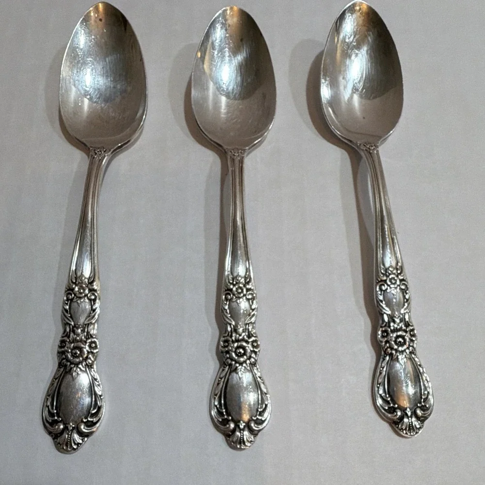 Set of 3  1847 Rogers Teaspoon Silverplate Floral Handle 6 in
